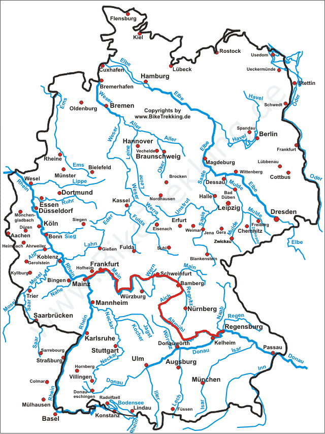 Karte Main-Aich-Altmühl-Tour 1998