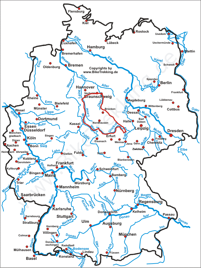 Karte Sechs-Flüsse-Radtour