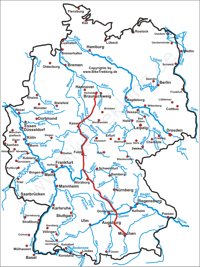 Karte Radtour Vechelde - München 2010