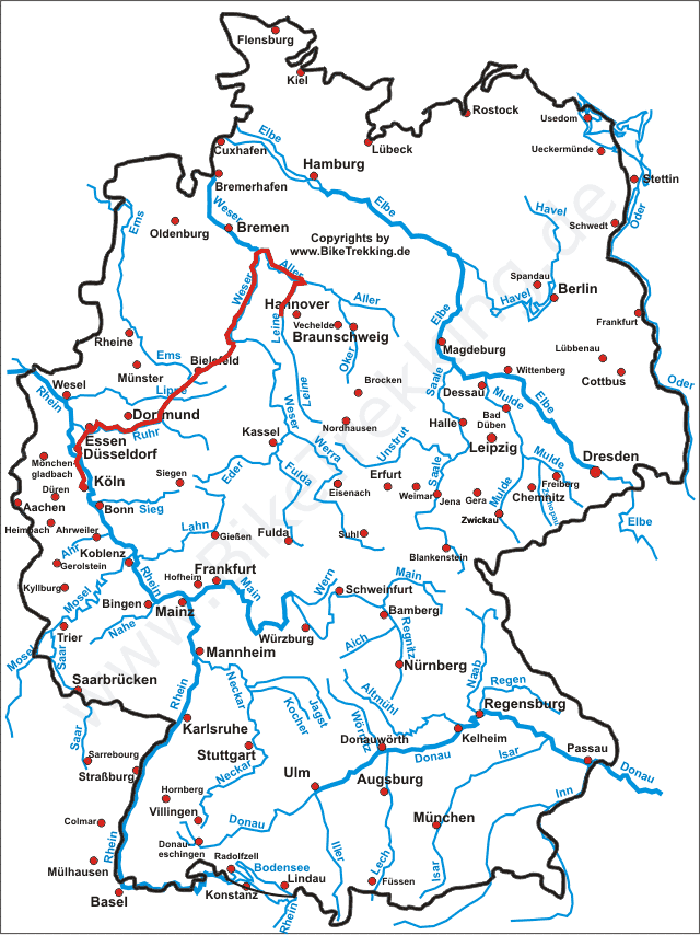 Karte Aller-Leine - Weser - Ruhr 2003