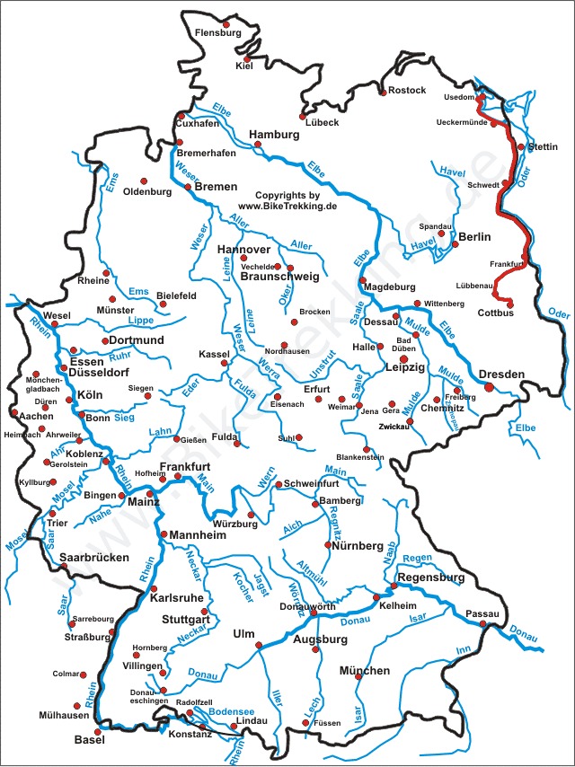 Karte Cottbuss-Spreewald-Usedom-Tour 2008