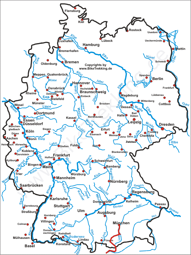 Deutschlandkarte Radtour Alpenüberqürung München - Gardasee 2012