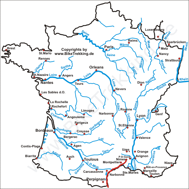 Flusskarte Frankreich