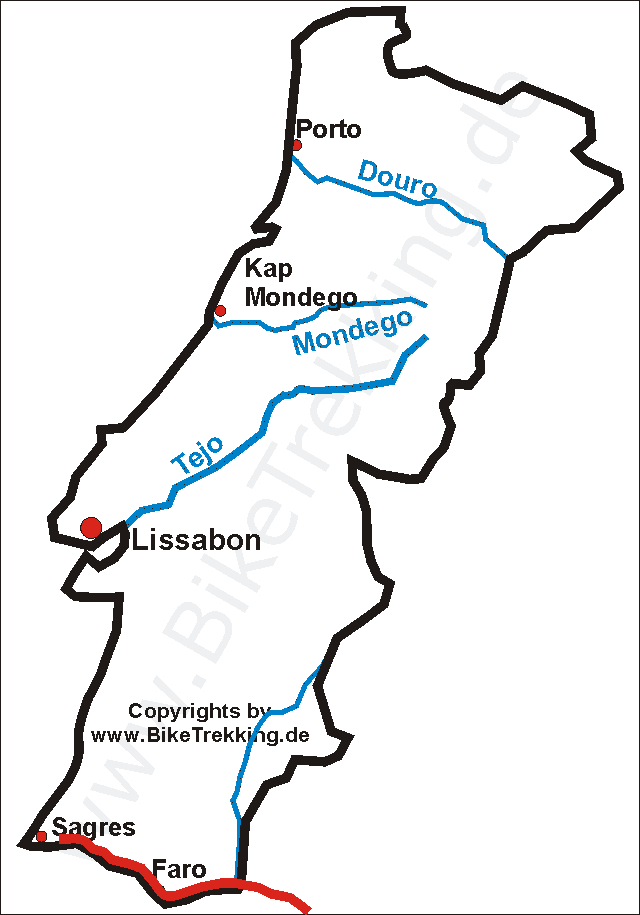 Karte Portugal Faro-Nimes-Radtour 2004