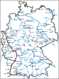Karte: Fahrradtour von Amsterdam nach Basel 2005 Deutscher Teil