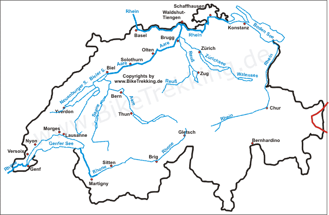 Schweizkarte Radtour Alpenüberqürung München - Gardasee 2012