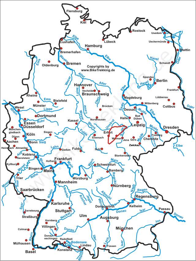 Karte Thüringer Rundreise 2007