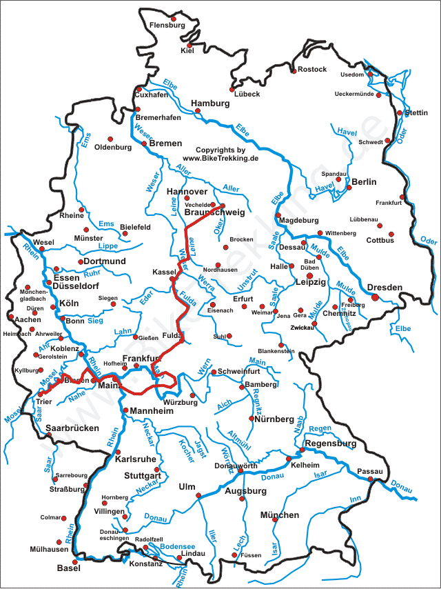 Karte Trier-Braunschweig-Radtour 2008